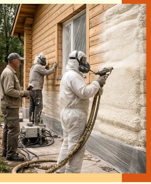 Утепление дома из бруса ППУ в Сергиевом Посаде от 3940 руб/м2 под ключ | ТепломастерСгп