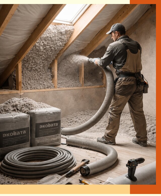 Утепление мансарды эковатой в Сергиевом Посаде от 2251 руб/м2 — монтаж, задувка, цена | ТепломастерСгп