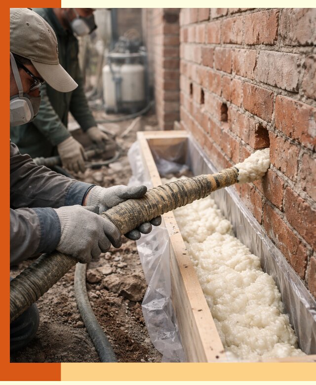 Заливка ППУ в пустоты кирпичной стены в Сергиевом Посаде