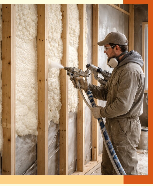 Утепление каркасной стены ППУ в Сергиевом Посаде от 4349 руб./м2 под ключ | ТепломастерСгп