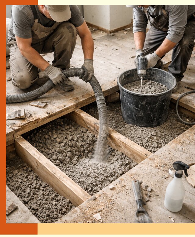 Заполнение пустот пола в Сергиевом Посаде полиуретаном и пенополистиролом