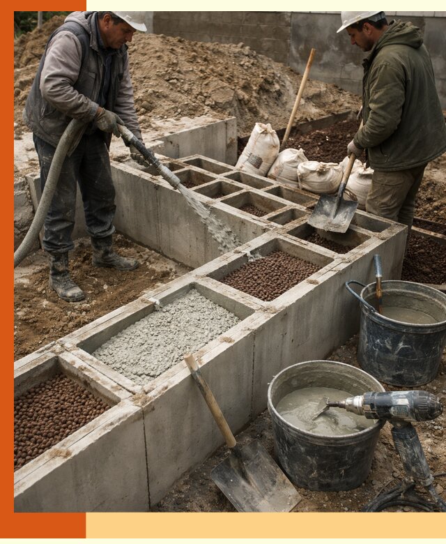 Заполнение полостей фундамента в Сергиевом Посаде герметичным утеплением и повышением прочности